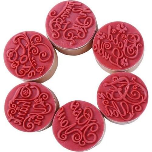 6pcs Greeting Round Wooden Rubber Stamp(Miss you/For you/Thank you/Love/My Friend/Good Luck) for Decoration