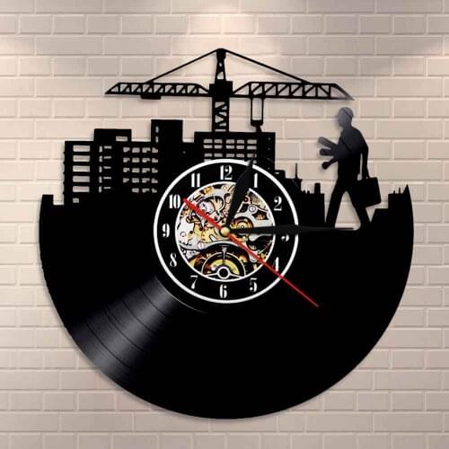 Architect Vintage Vinyl Record Clock Engineer Srchitecture Silhouette Wall Art Wall Clock Laborers Decorative Home Wall Clock