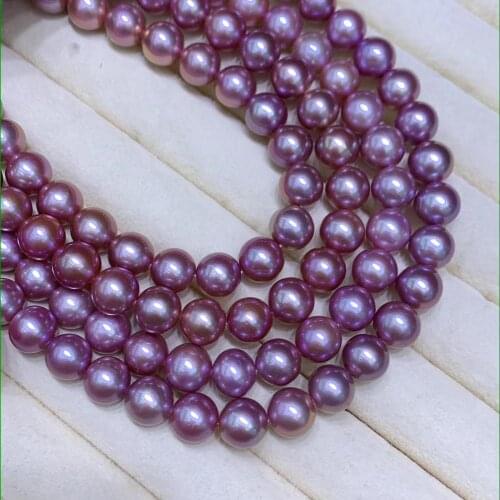Free shipping 16 inch 9-10 mm perfect round purple pearl beads in strand,AAA have very few flaw 100% Nature freshwater pearl