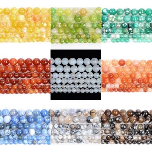 Flower Cracked Agate Natural Stone Beads Round Loose Beads For Jewelry Making DIY Bracelets Accessories Beads 6/8/10MM