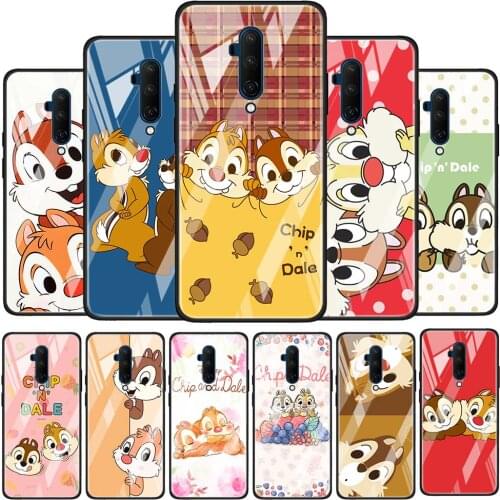Disney Chip 'n' Dale Glossy Protection Cover for OnePlus 9R 9 8T 8 7T 7 Pro Nord Z 5G Luxury Tempered Glass Phone Case