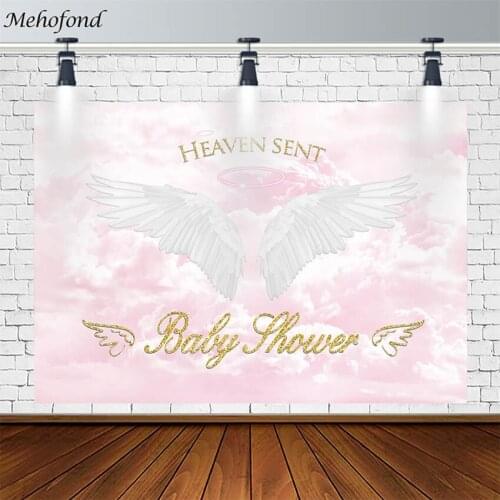 Baby Shower Photography Backdrop Little Angel Cloud Wings Background Pink Girl Birthday Photo Studio Photozone Photophone Decor