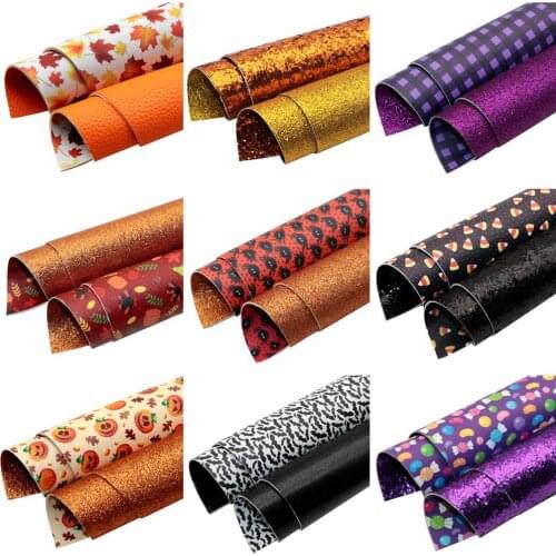 Halloween Double-side Faux Synthetic Leather Fabric For Bow-knot Bags Wallet Earring Phone Case Scrapbook DIY,1Yc18772