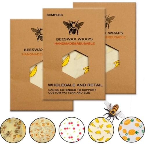 Eco Friendly Reusable Food Wraps Food Fresh Keeping Storage Organic Beeswax Cloth Wrap Cling Wrap Custom Made Pattern Wholesale