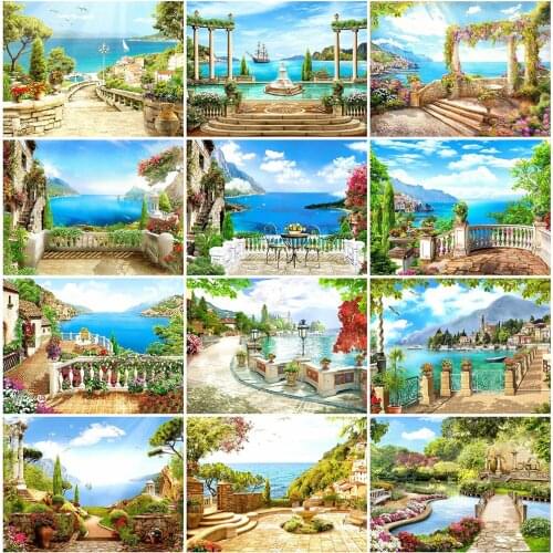 HUACAN Diamond Painting Full Square Seaside Garden Room Decor Mosaic Natural Scenery Embroidery Diamond Art