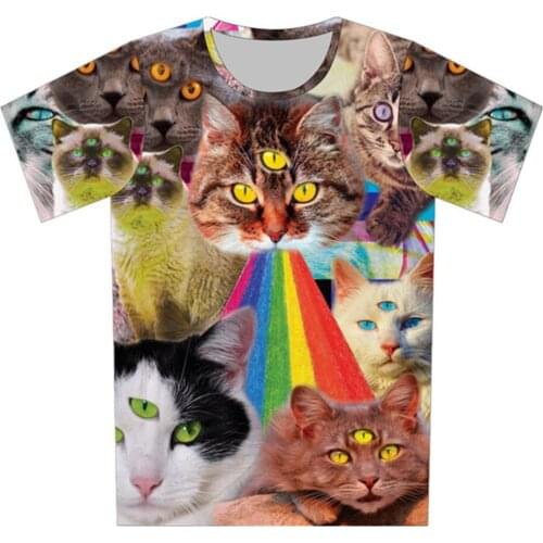 Joyonly 2018 Colorful Flower Animal Cat Rainbow Print Funny T-shirts For Children Boys/Girls Summer Tee Kids Tops Baby T shirt