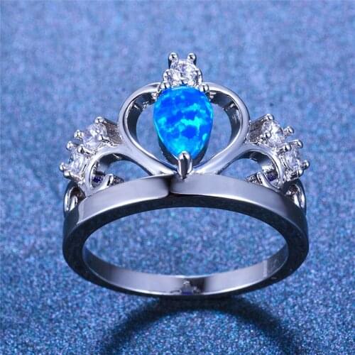 Unique Style Male Female Blue Fire Opal Ring Silver Color Engagement Rings For Couple Cute Queen King Crwon Ring