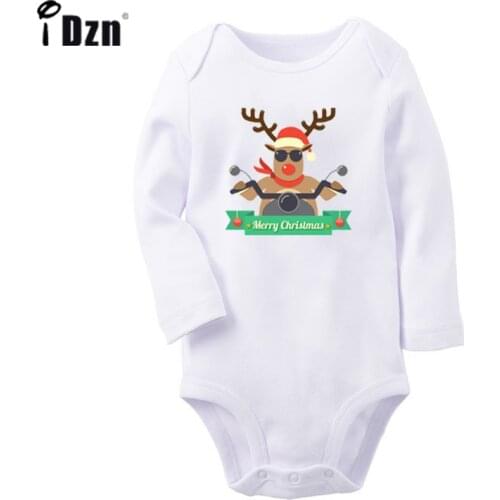 Funny Santa Claus Riding a Motorcycle The Gingerbread Man Printed Newborn Baby Outfits Long Sleeve Jumpsuit 100% Cotton