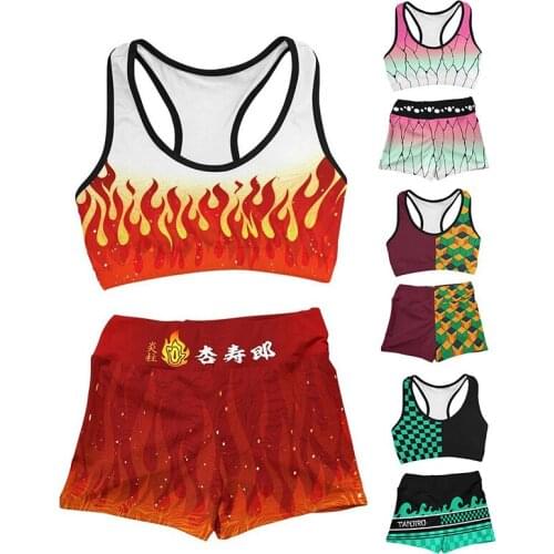 Anime Demon Slayer Rengoku Kyoujurou Sportswear Cosplay Costume Sexy Swimsuit Teens Shirt Sweatpants Beach Shorts Swimming Pants