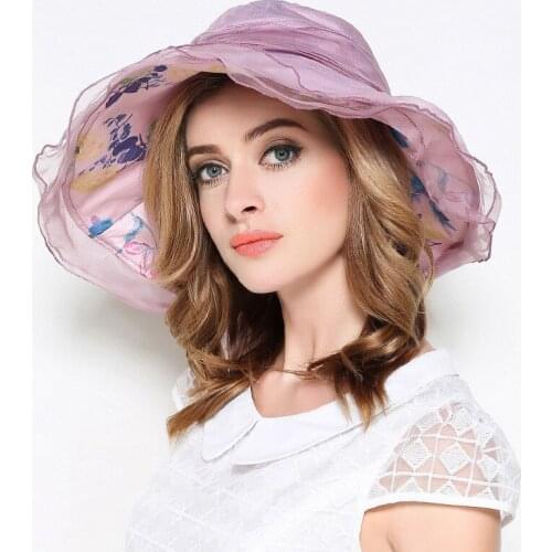 Summer Korean Version Women Sun Protection Cap Folding Sunshade Anti-UV Hat Silk Wide Brim Bowknot Beach Visor Female Cap H6836