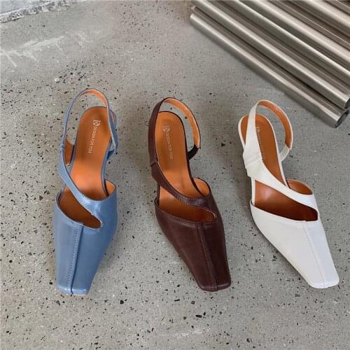 2021 Summer Autumn New Style Young Square Toe Stiletto Heels Internet Celebrity Hollow High Heels