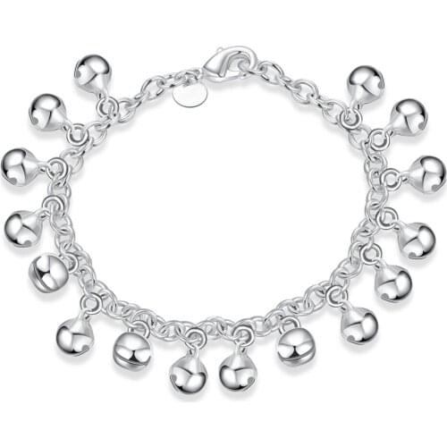 Hot 925 sterling silver lobster buckle classic cable chain buckle bell bracelet cute female accessories engagement party