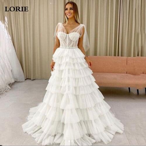 LORIE New Design Tulle Wedding Dress Ball Gowns Puffy Tiered Bride Dresses Sexy V Neck Corset Wedding Gowns Custom Made