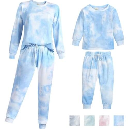 Fashion Family Matching Clothes Mom And Son Casual Sport Parent-child Outfits Cotton Tie-dye Printing Set Mother Daughter Suit
