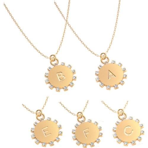 Fashion Tiny Round Pendant Necklace for Women Fashion Gold Initial Letter Name Crystal Choker Necklace Wedding Jewelry