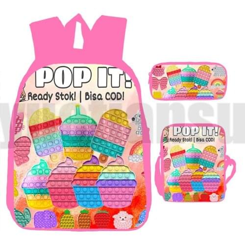 3 Pcs/Set Pink POP It Backpack 3D Printed Pop Fidget Family Games Rainbow Color Push Bubble Anime Teenager Laptop Schoolbags