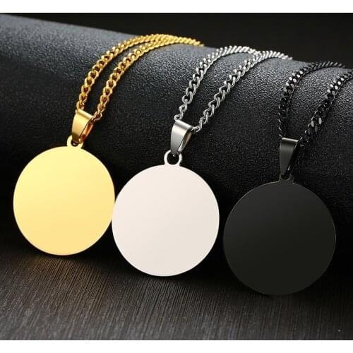 Vnox Free Custom Engraving Name Love Logo Info Coin Necklaces for Women Man with Stainless Steel Free Chain 24"