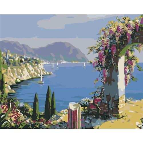 Hydra Love Flower Street Frame Painting By Numbers Canvas Colouring Landscape Handpainted Artwork Diy Gift Wall Home Decor