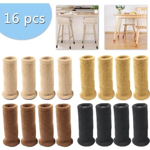 16 Pcs Knitted Leg Covers Chair Foot Sock Felt Non-slip Furniture Sleeve Bottom Protection Pads Table Feet Cap Floor Protector