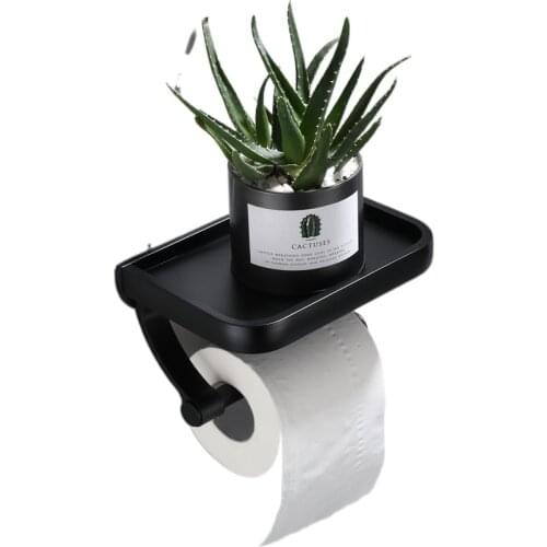Wall Mounted Black Toilet Paper Holder Tissue Paper Holder Roll Holder With Phone Storage Shelf Bathroom Accessories