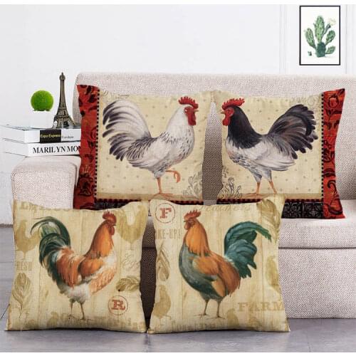 Cock Cushion Cover Nordic Water Color Home Decoration Sofa Pillowcase Flower Hummingbird Linen Pillowcase T286