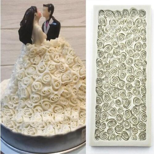 New 3D Rose Bride Wedding Dress Fondant Cake Silicone Mold Wedding Decoration Cake Decorating Tools DIY Cake Baking Tools K421