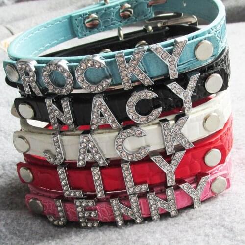 10pcs/lot PU Leather Pet Dog Collar with Slide Bar Suitable for 10mm Slide Letters Charms