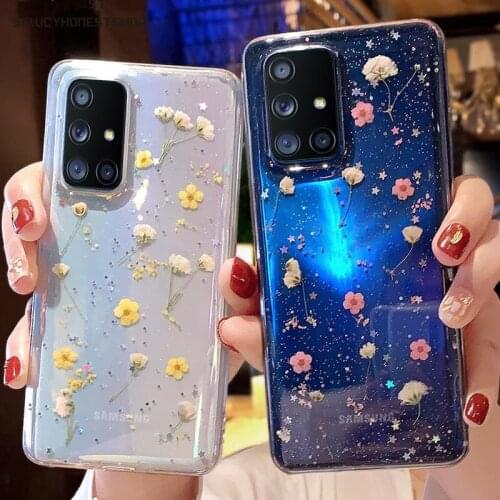 Real Dried Flowers Transparent Soft Phone Cover Case For Samsung Galaxy A51 A71 A50 A70 A30 A20 S20 Ultra S10 Plus Note 10 Lite