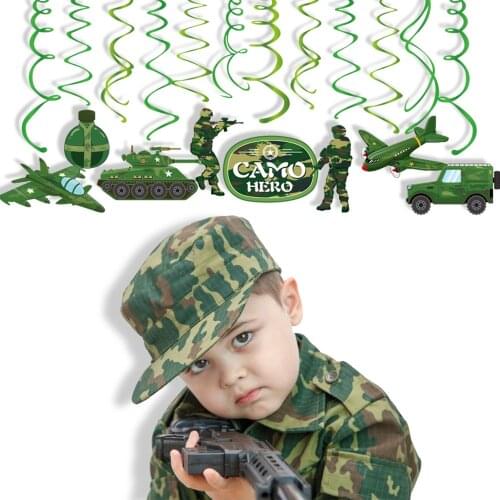 PVC Camouflage Camo Hero War Tank Fighter Game Party Spirals Ceiling Hanging Swirls Birthday Party Wall Decorations Spirals