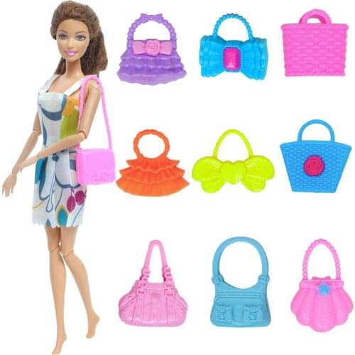 Random 20 PCS Colourful Mix Style Mini Plastic Bag Fashion Modern Doll Bags for Barbie Doll Accessories Baby Girl DIY House Toy
