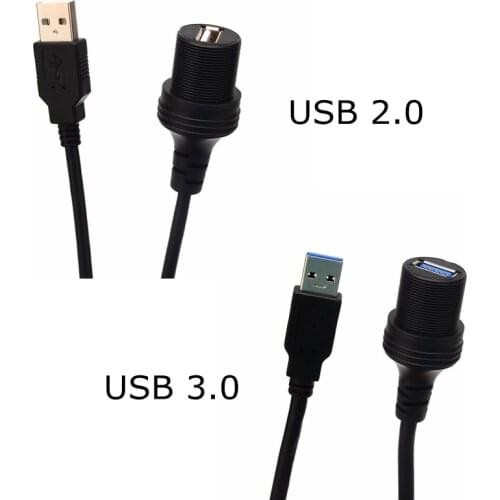 30CM USB 2.0 3.0 A Male to A Female AUX Flush Panel Mount Waterproof Extension Cable for Car Truck Boat Motorcycle Dashboard
