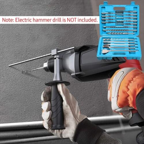Rotary Hammer Drill Bits and Chisels Kit with Carry Box High Speed Steel Electric Hammer Bit Concrete Masonry Hole Drilling Tool