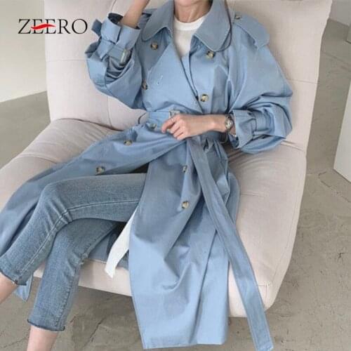 Autumn Winter Women British Style Casual Vintage Long Coat Double-Breasted Long Sleeve with Belts Ladies Blazers Dress Outerwear