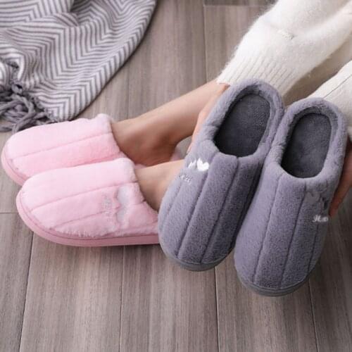 Couples Winter Home Slippers Females Household Casual Slides Mens Fashion Warm Suede Plush Shoes EVA Waterproof Slippers 2021