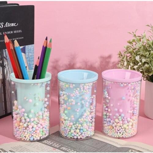 1PC Creative Rounded Shape Pencil Case Cute Pink Transparent Pen holder Capacity Storage Box For School Stationery Box