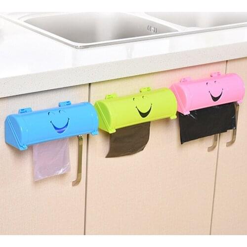 1PC Smile Face Garbage Bags Storage Box Container Wall-mounted Plastic Bag Holder Kitchen Grocery Dispenser Bathroom EOK 0600