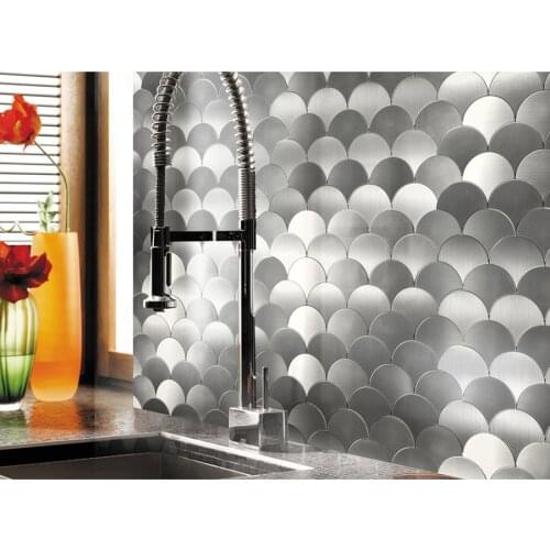 10 Sheets Peel and Stick Backsplashes Tiles Fan-shaped Metal Mosaic Tile 12x12In