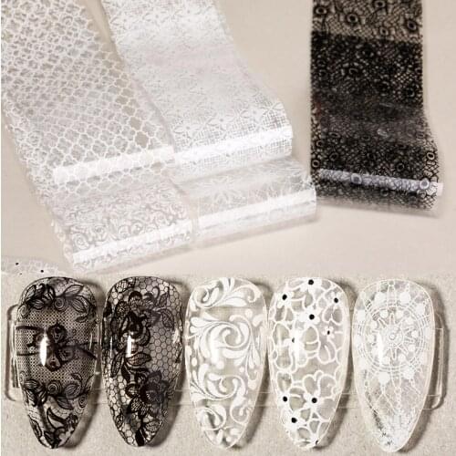 10Pcs Nail Geometry Black White Series Foils Nail Art Transfer Sticker Paper Lace Design Decorations Nail Art DIY Accessories