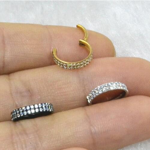10pcs Body Jewelry Piercing - 316L Surgical Steel Double Row CZ Nose Ear Helix Daith Cartilage Tragus Earring Nose Septum Ring