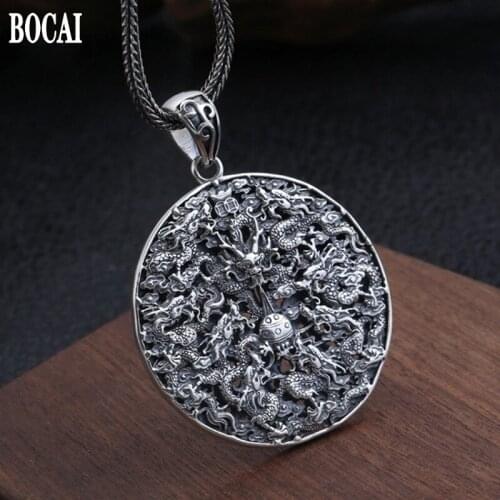100% real s925 pure silver jewelry creative fashion round pendant for Men engraved Kowloon Thai silver pendant mans pendant