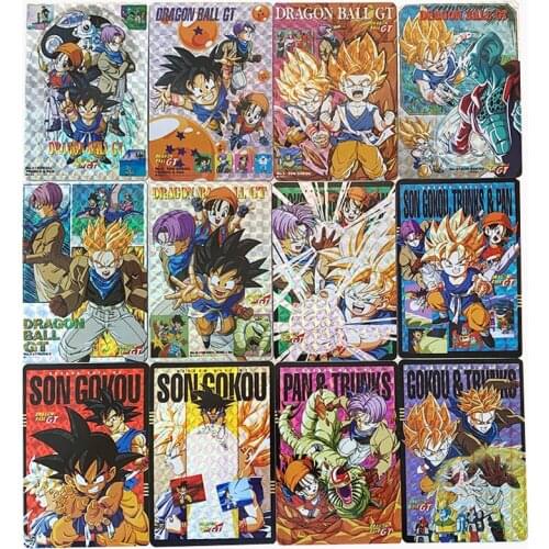 12PCS Anime Dragon Ball GT Flash Cards Refraction Composite Craft SUPER DRAGON BALL HEROES Goku Game Collection Cards Boy Toy