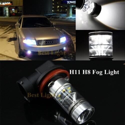 2Pcs For Audi A3 A4 A5 S5 A6 Q5 Q7 TT H11 H8 6000K White LED Fog Light DRL Canbus No Error Car Driving Running Lamp