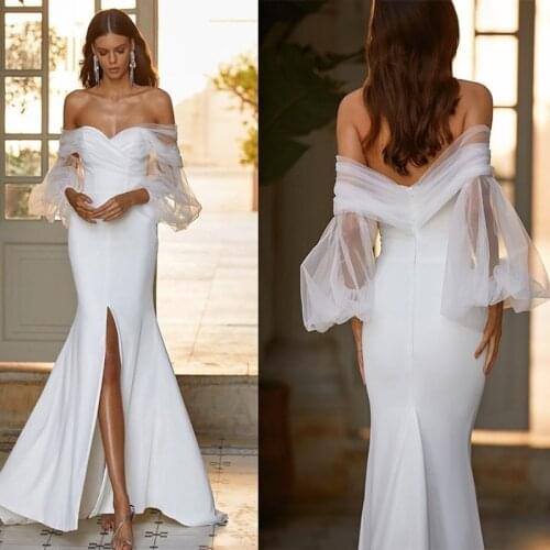 2021 White Prom Evening Dresses Mesh Slash Neck Long Sleeve Sexy Maxi Dress Backless Split Aesthetic Bridesmaid Formal Dresses