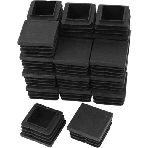 24 Pcs 30mm x 30mm Plastic Ribbed Square End Caps Tube Insert Black