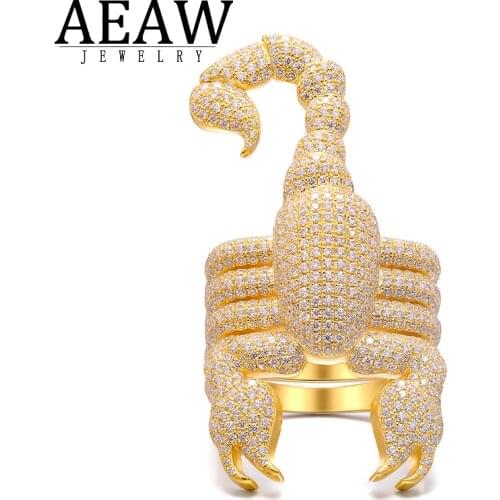 AEAW S925 Sterling Silver Moissanite Wedding Engagement Rings The Scorpion For Animal Big Ring Special Rock Style Jewelry