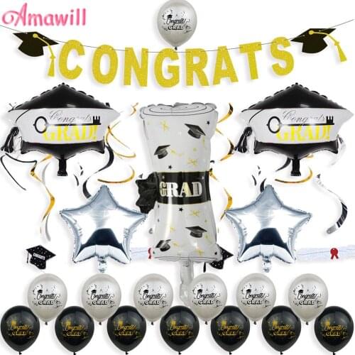 Amawill Graduation Decorations Bachelor Cap Grad Foil Balloon Congrats Grad 12 Inch Latex Helium Balloon For Graduation Decor