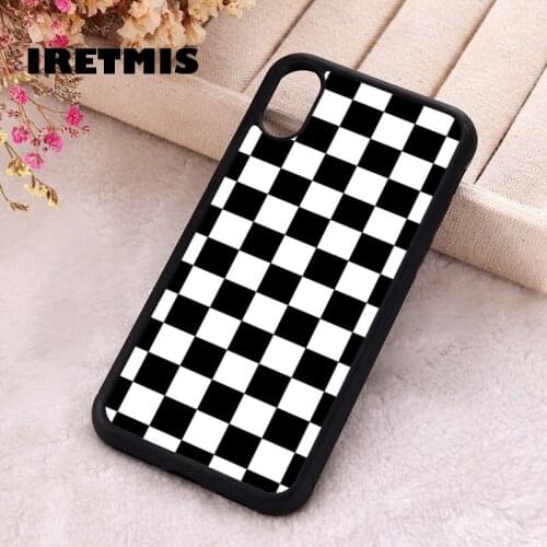 Iretmis 5 5S SE 2020 phone cover cases for iphone 6 6S 7 8 Plus X Xs Max XR 12 MINI Pro Soft Silicone TPU BLACK WHITE CHECKERS