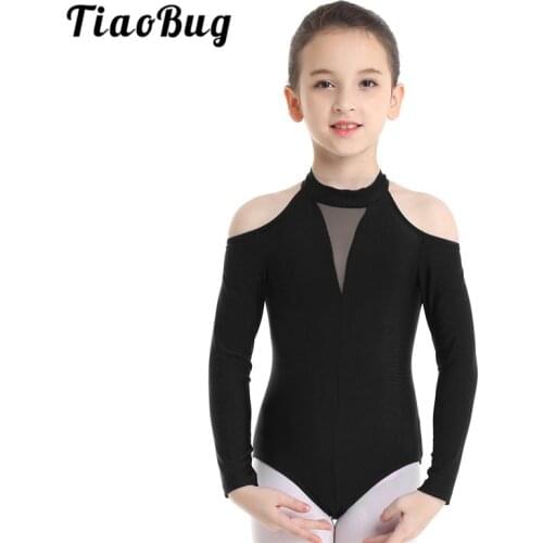 TiaoBug Kids Off-shoulder Long Sleeve Cutout Ballet Leotards Girls Gymnastics Leotard Workout Bodysuit Children Dance Costume