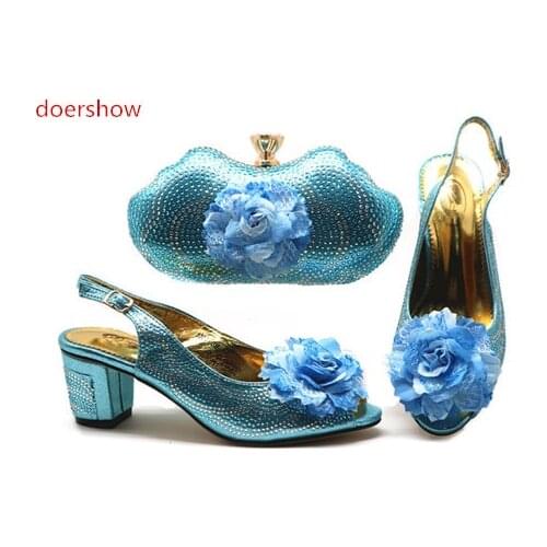 Doershow Italian sky blue Shoes and Bags To Match Set Nigerian Shoes and Matching Bag African Wedding Shoes and Bag Set!STB1-2