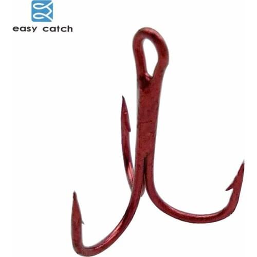 Easy Catch 100pcs 35647 Treble Fishing Hooks Red Small Round Bent Triple Hard Lure Spoon Fishhook Size 2 4 6 8 10 12 14